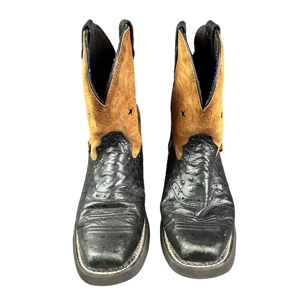 Justin Gypsy L9968 Black Ostrich Print Tan Suede Western Boots Womens 7B